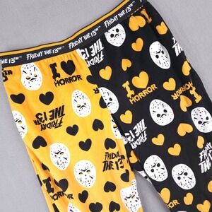 Friday the 13th Pajama Pants Boys L 12-14 Orange Black Jason Horror Sleepwear
